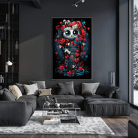 Whimsical Skull Art Poster with Hearts & Roses