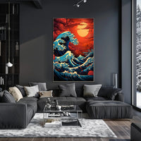 The Great Wave And Fiery Sky Poster PosterGoat