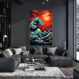 The Great Wave And Fiery Sky Poster PosterGoat