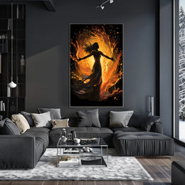 Fiery Empowerment: Abstract Woman in Flames Poster