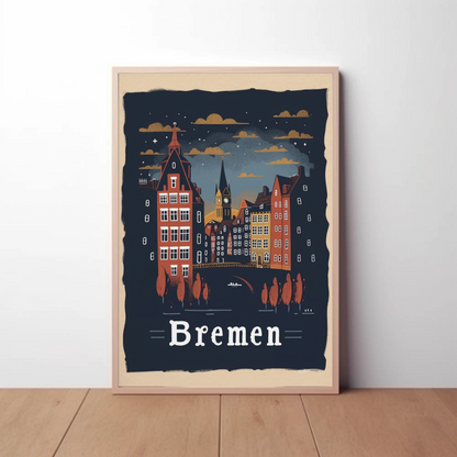 Bremen Skyline Night Scene Germany Travel Poster