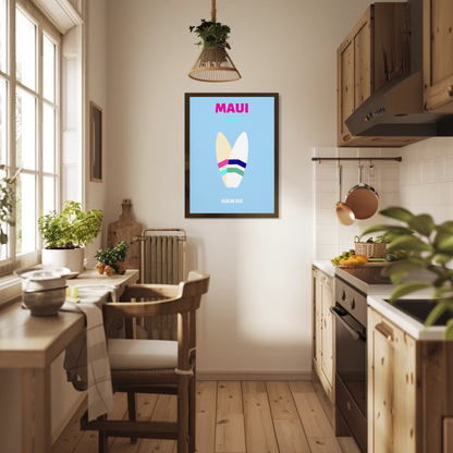 Maui Hawaii Surfboard Graphic Retro Travel Poster
