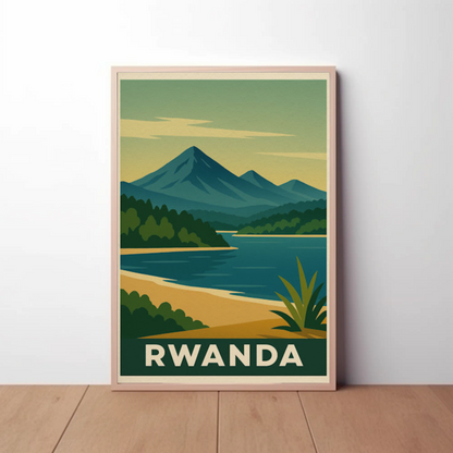 Rwanda Lake and Mountains Modern Poster Travel