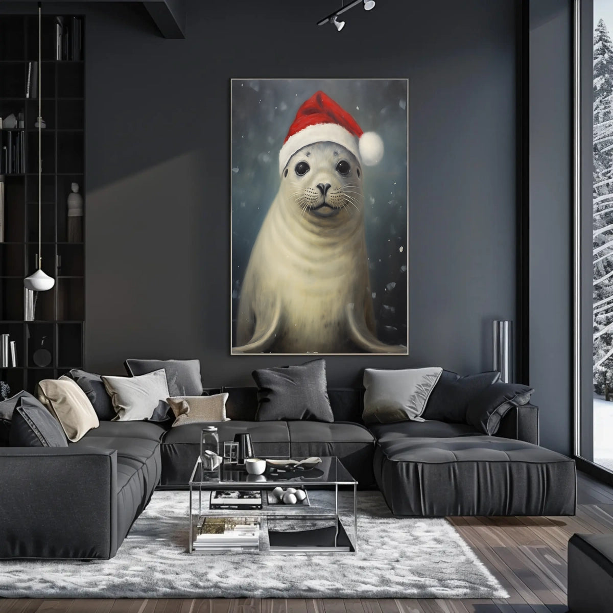 Festive Seal In Santa Hat Poster