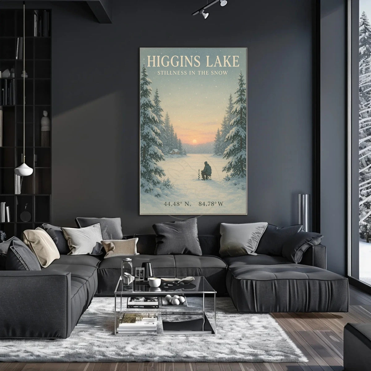 Tranquil Snowy Scene at Higgins Lake Artistic Poster
