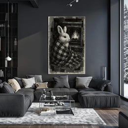 Cozy Bunny by the Fireplace Poster