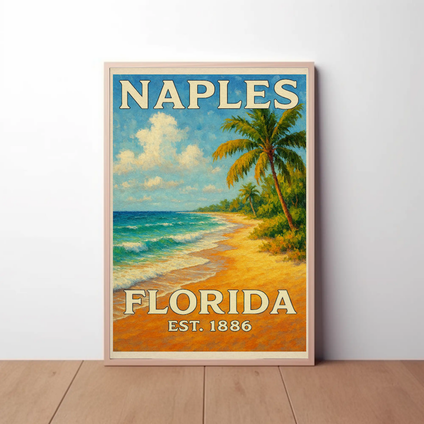 Naples Florida Beach Palms Surf Coastline Travel Poster