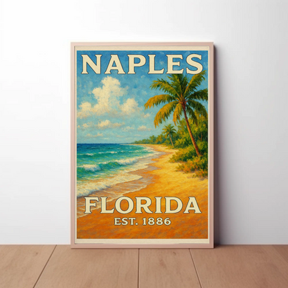 Naples Florida Beach Palms Surf Coastline Travel Poster