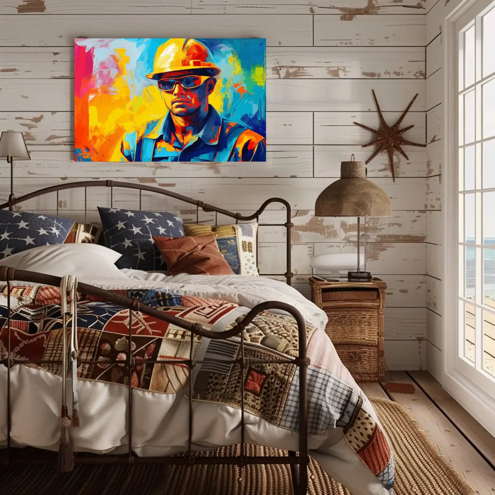 Dynamic Construction Worker Abstract Art Poster