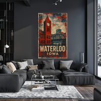 Waterloo Iowa Clock Tower Americana Vintage Poster