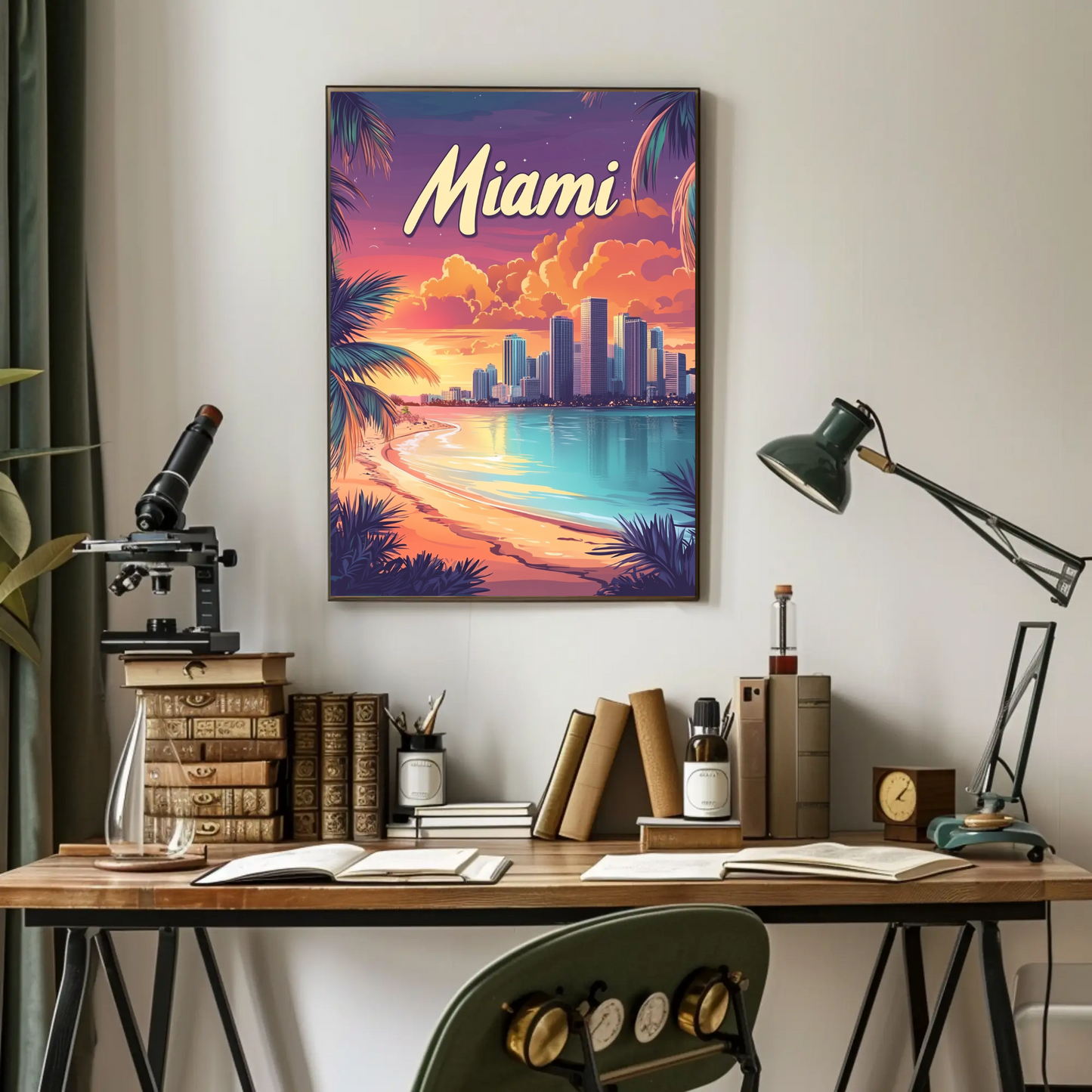 Miami Beach Sunset Vintage Travel Poster