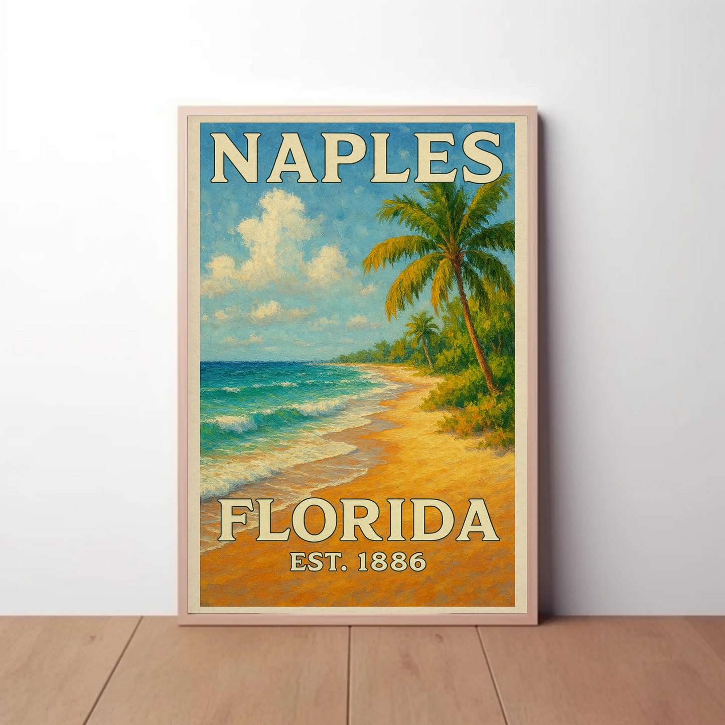 Naples Florida Sunny Beach Palm Trees Coast Travel Poster