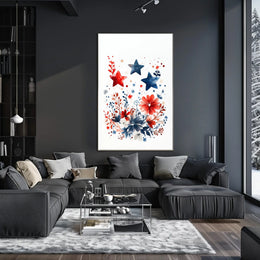 Three Stars Surrounded By Loose Red And Blue Florals Poster
