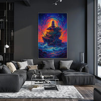 Mystical Temple on Cosmic Island Fantasy Poster