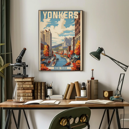 Yonkers New York Cityscape Vintage Travel Poster