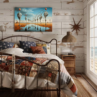 Surrealistic Landscape with Elongated Sculptures Artistic Poster