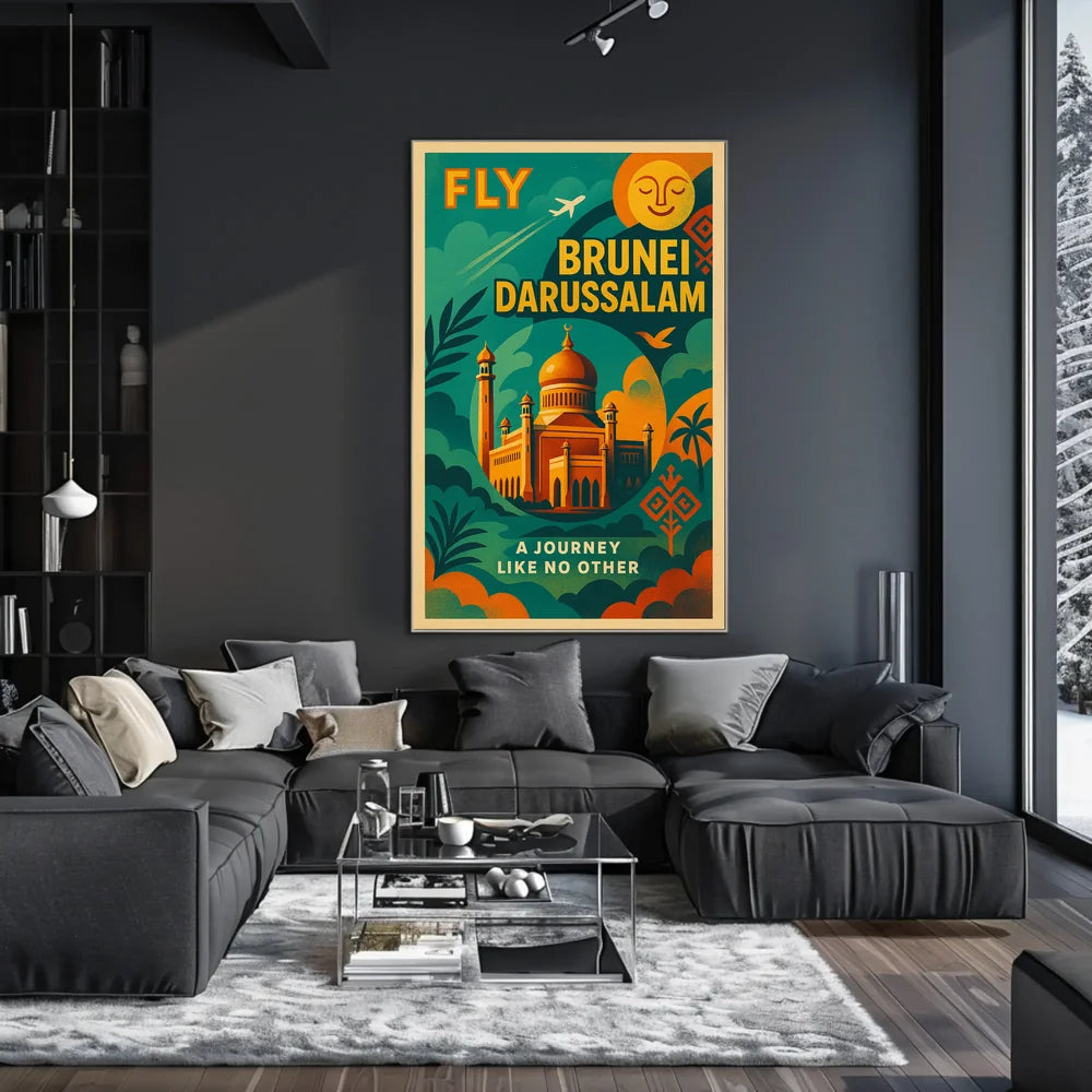 Brunei Golden Mosque Travel Vintage Style Poster PosterGoat