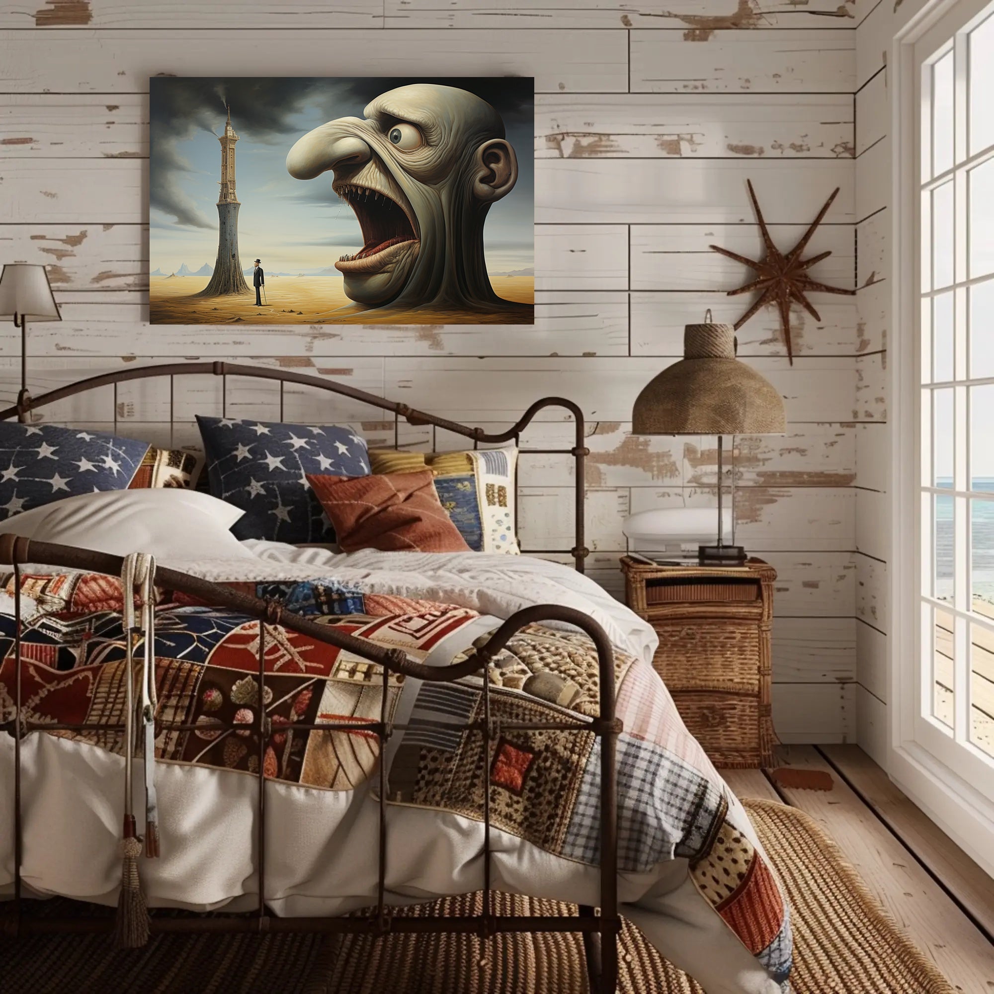 Surreal Desert Landscape with Grotesque Elements - Artistic Poster