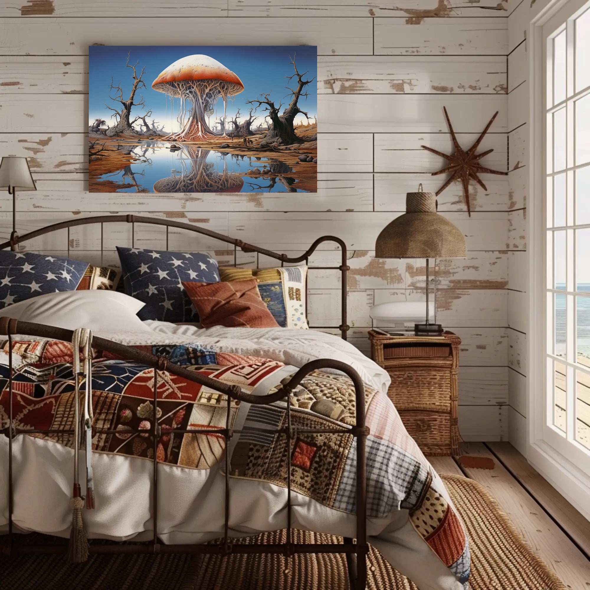 Surreal Mushroom Landscape in a Fantasy or Mythology Poster