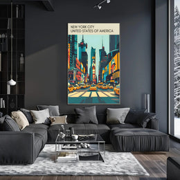New York City Street Scene Poster Modern Travel Wall Art
