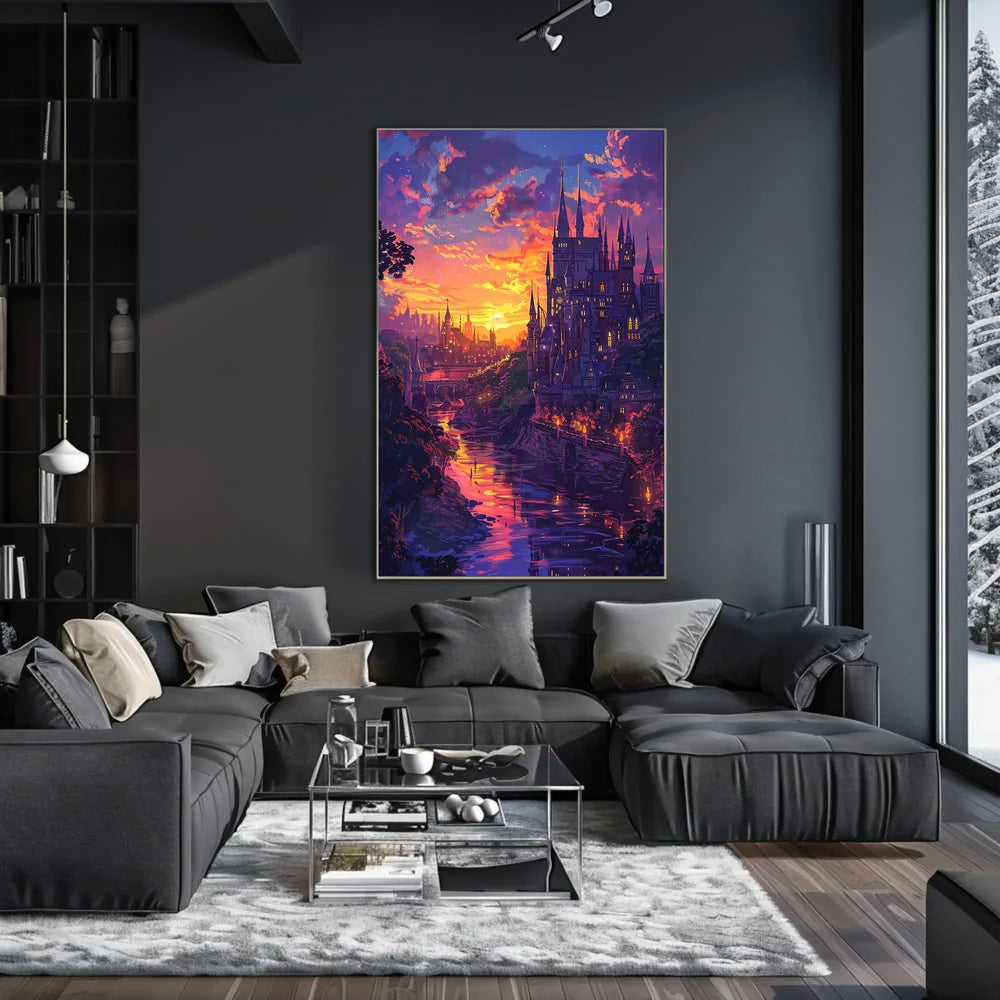 Enchanted Castle Fantasy Sunset Art Poster