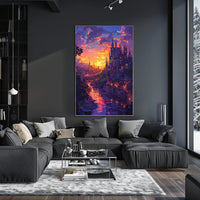 Enchanted Castle Fantasy Sunset Art Poster