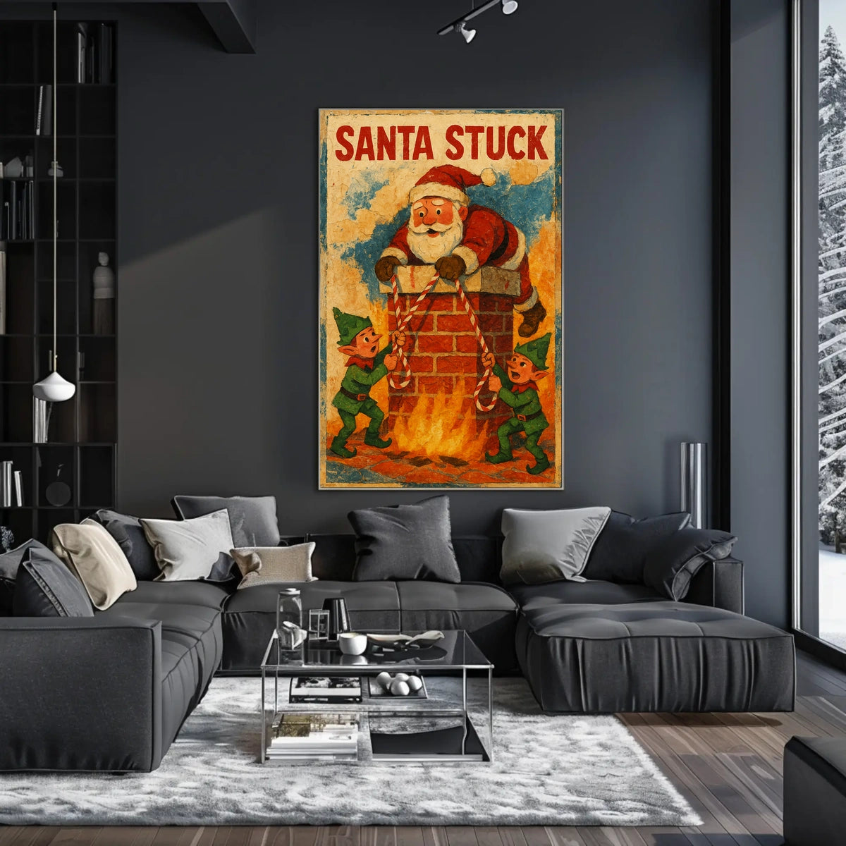 Santa Stuck in Chimney Humor Christmas Pop Culture Poster