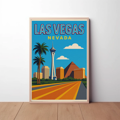Bright Day Las Vegas Nevada Retro Skyline Poster