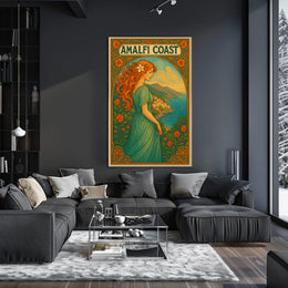 Amalfi Coast Art Nouveau Style Poster