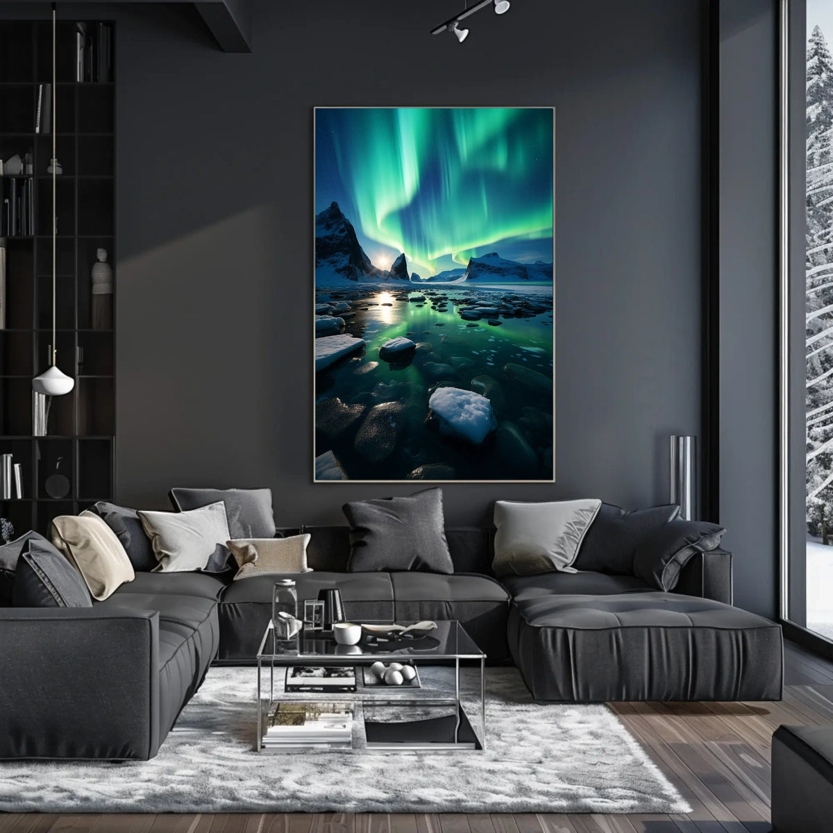 Aurora Borealis Over Icy Landscape Poster