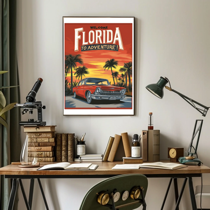 Florida Sunset Adventure Vintage Travel Poster