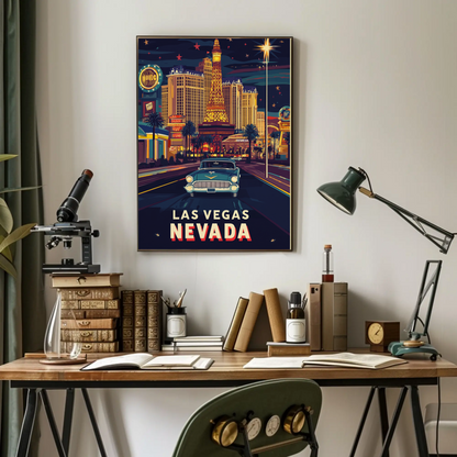 Vintage Poster Las Vegas Strip Classic Car