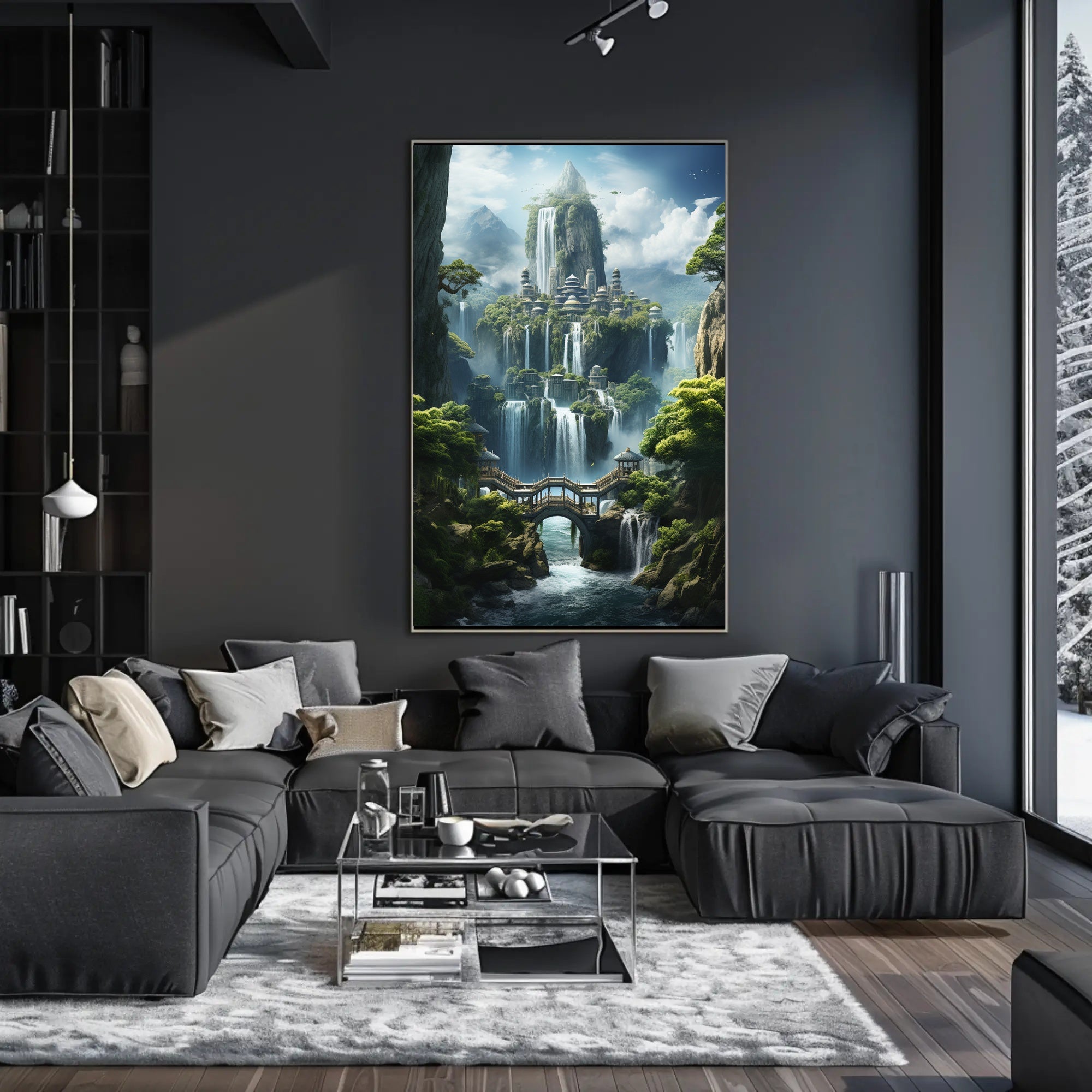 Mythical City in Enchanting Mountains Futuristic Sci-Fi Poster