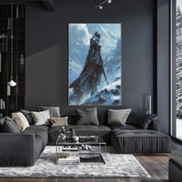 Warrior in Snowy Mountains: Epic Fantasy or Mythology Poster PosterGoat