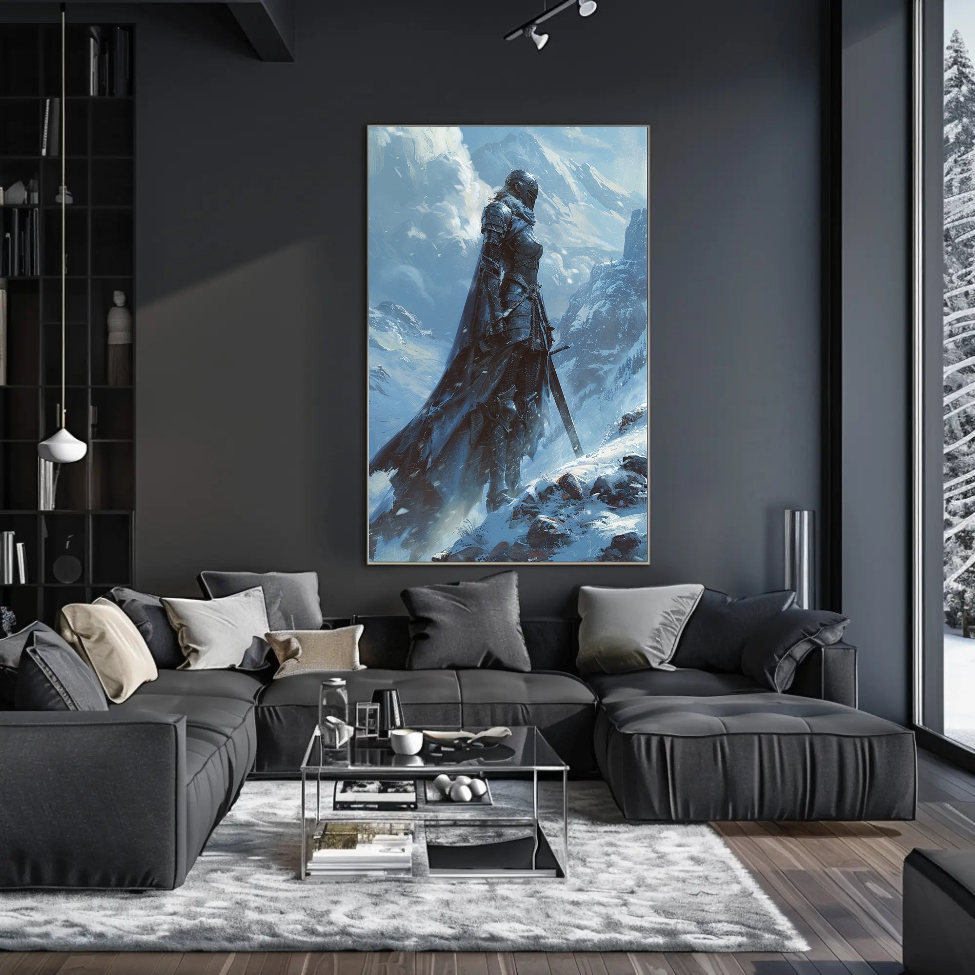 Warrior in Snowy Mountains: Epic Fantasy or Mythology Poster PosterGoat