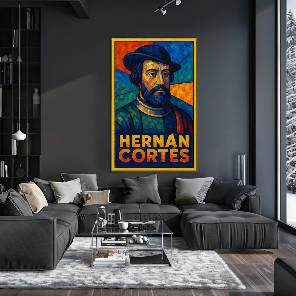 Hernán Cortés Vibrant Mosaic Portrait Poster