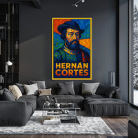 Hernán Cortés Vibrant Mosaic Portrait Poster