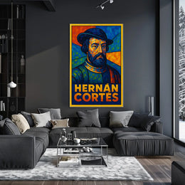 Hernán Cortés Vibrant Mosaic Portrait Poster
