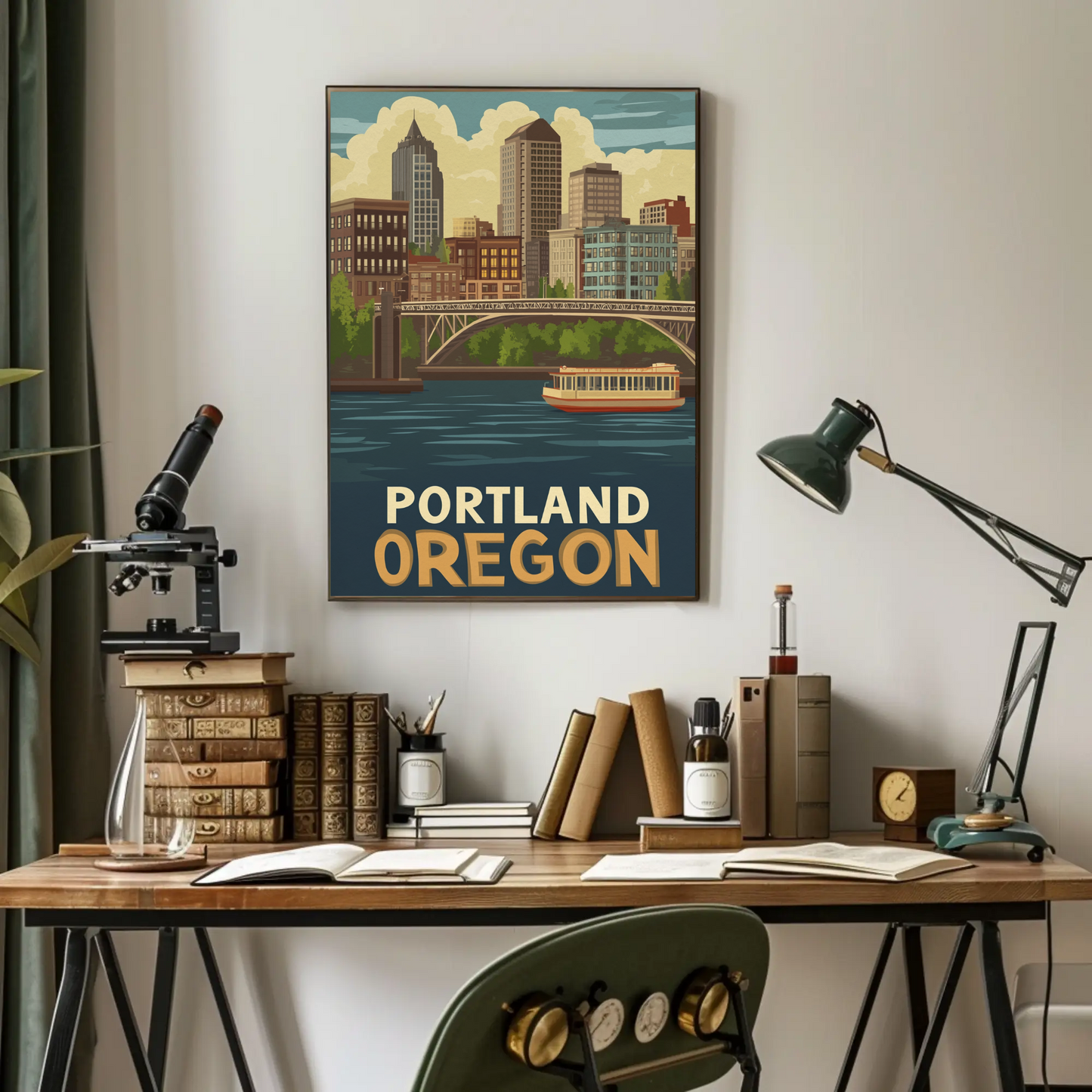 Portland Oregon Cityscape Vintage Poster