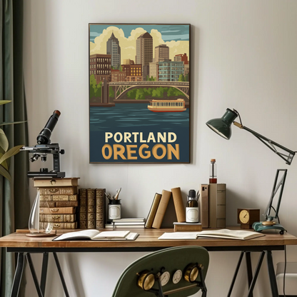 Portland Oregon Cityscape Vintage Poster