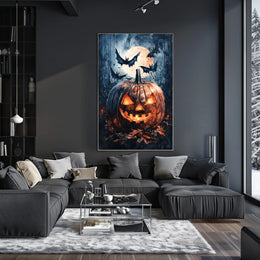Halloween Night Jack-o'-Lantern and Bats Cultural Poster