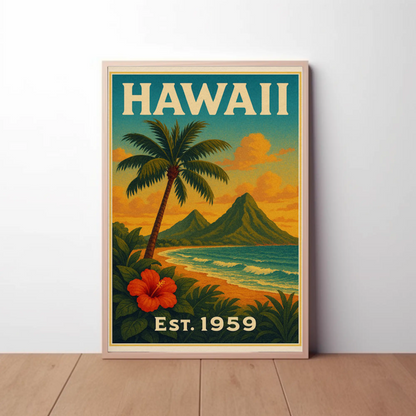 Hawaii Coastline Hibiscus Sunset View Poster