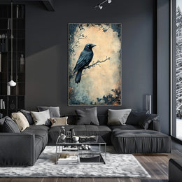 Stylized Raven on Branch Artistic Animal Poster