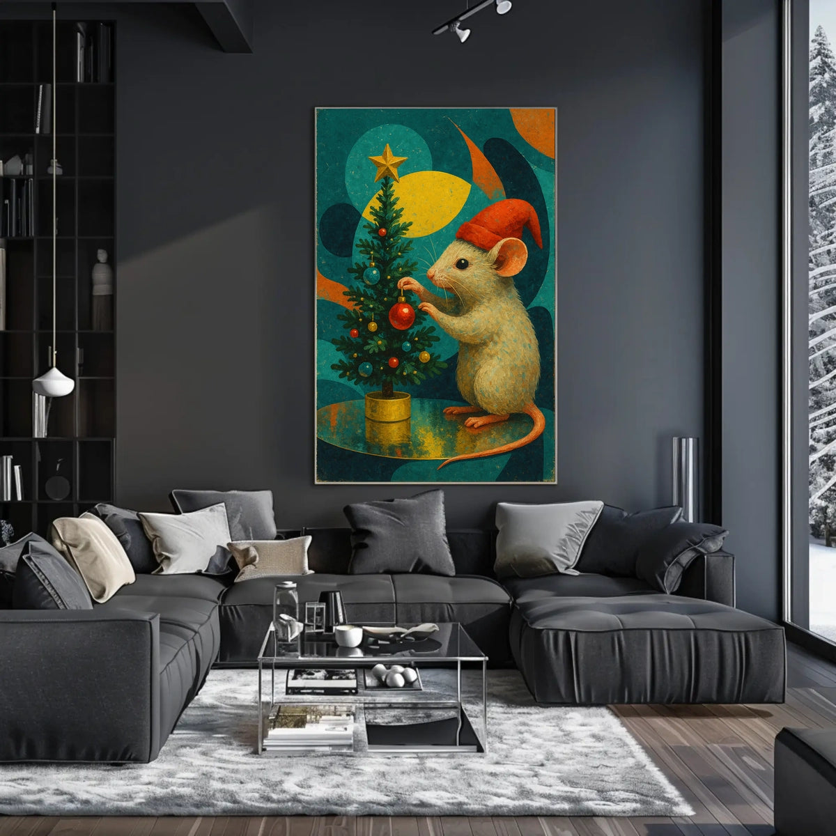 Festive Mouse and Christmas Tree Poster