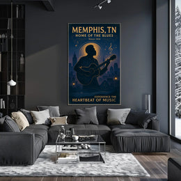Memphis Blues Guitarist Vintage Cityscape Poster