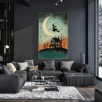 Witch and Moon Halloween Vintage Spooky Whimsical Poster