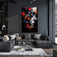 Futuristic Cyberpunk Face Art Poster: Tech Fusion