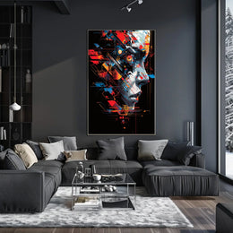 Futuristic Cyberpunk Face Art Poster: Tech Fusion