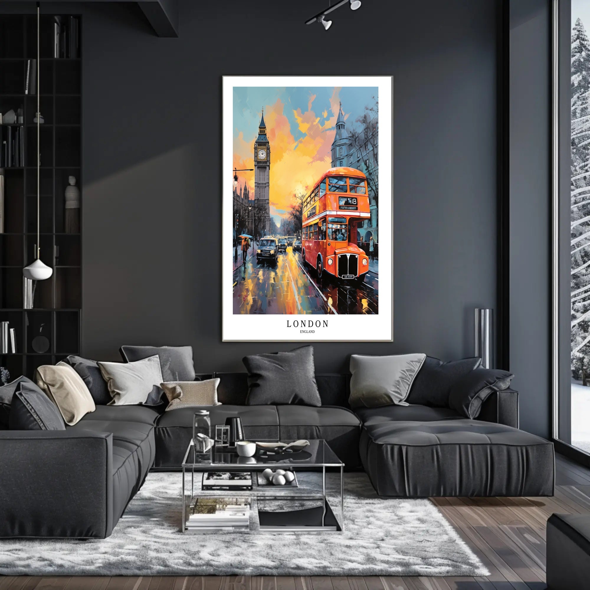 London's Urban Charm: Big Ben & Bus Cityscape Poster PosterGoat