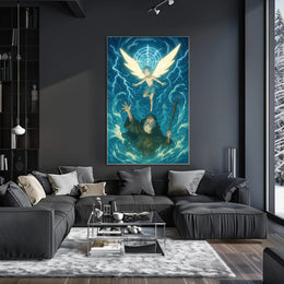 Winged Guardian in Ethereal Blue Fantasy or Mythology Poster
